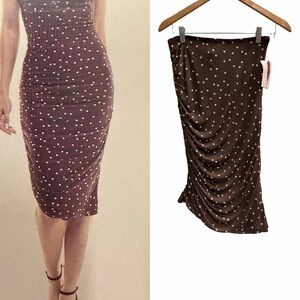 NWT B WEAR Brown Polka Dot Midi Skirt Size Medium